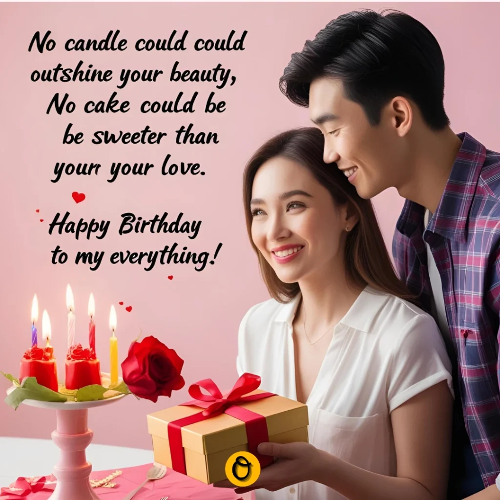 Phone screen showing romantic birthday text for girlfriend