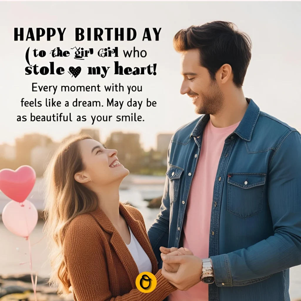 Woman smiling at heart touching birthday wishes for girlfriend