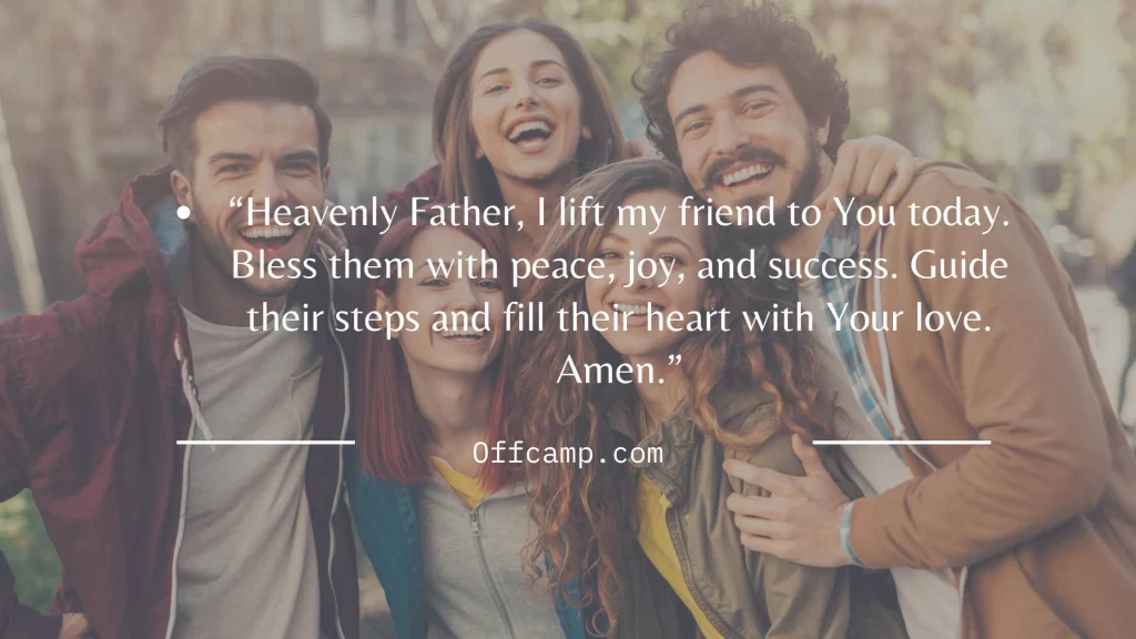 Two friends hugging, with a text overlay of a good morning prayer for a friend.
