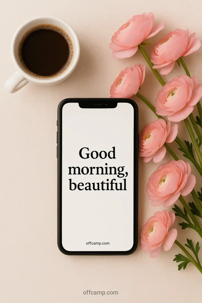 Sweet good morning message for her text overlay on romantic morning landscape photo
