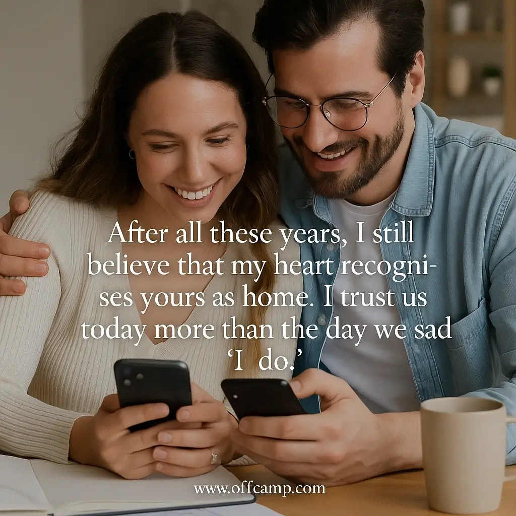 Engaged couple sharing love and trust messages during wedding planning