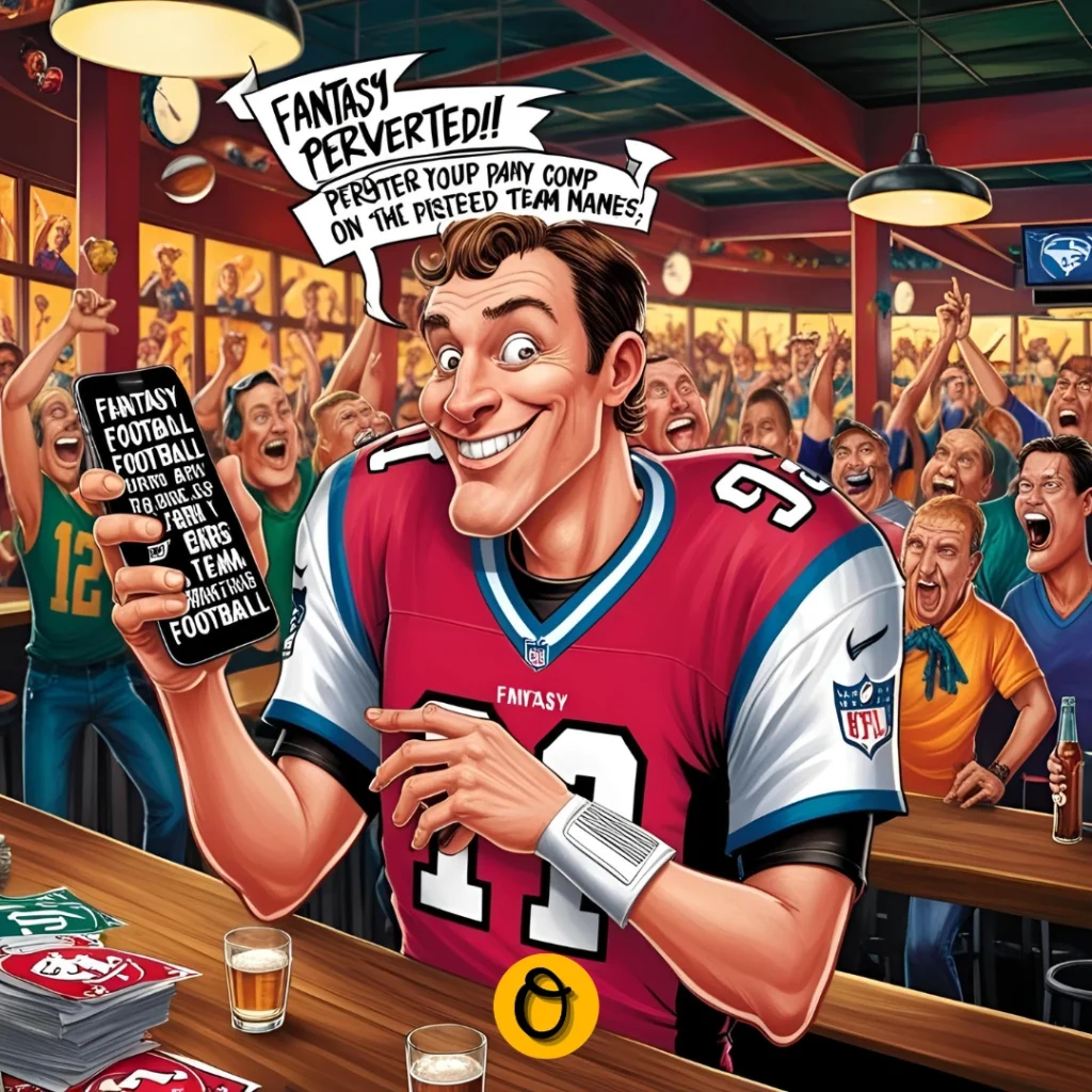 Fantasy football player checking perverted team names on phone