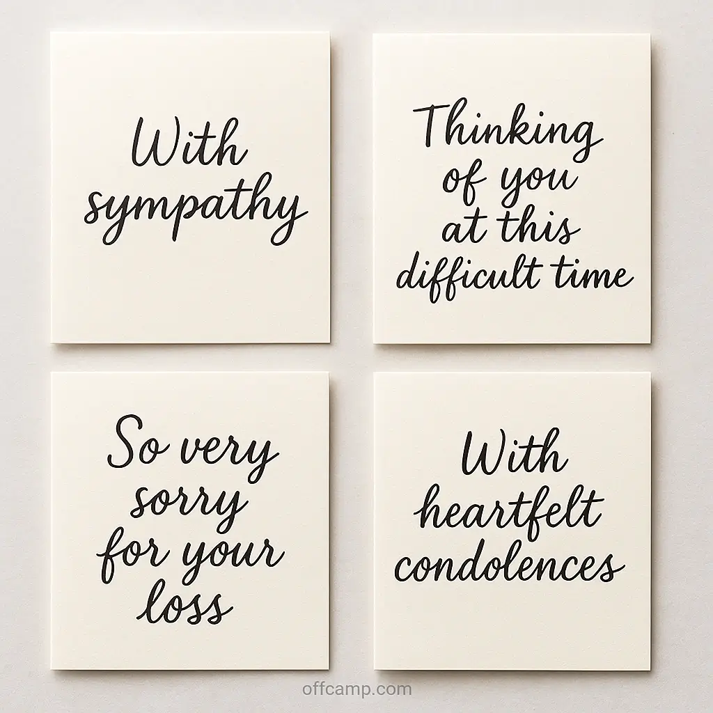Handwritten condolence messages on sympathy cards offering comfort during times of loss and grief