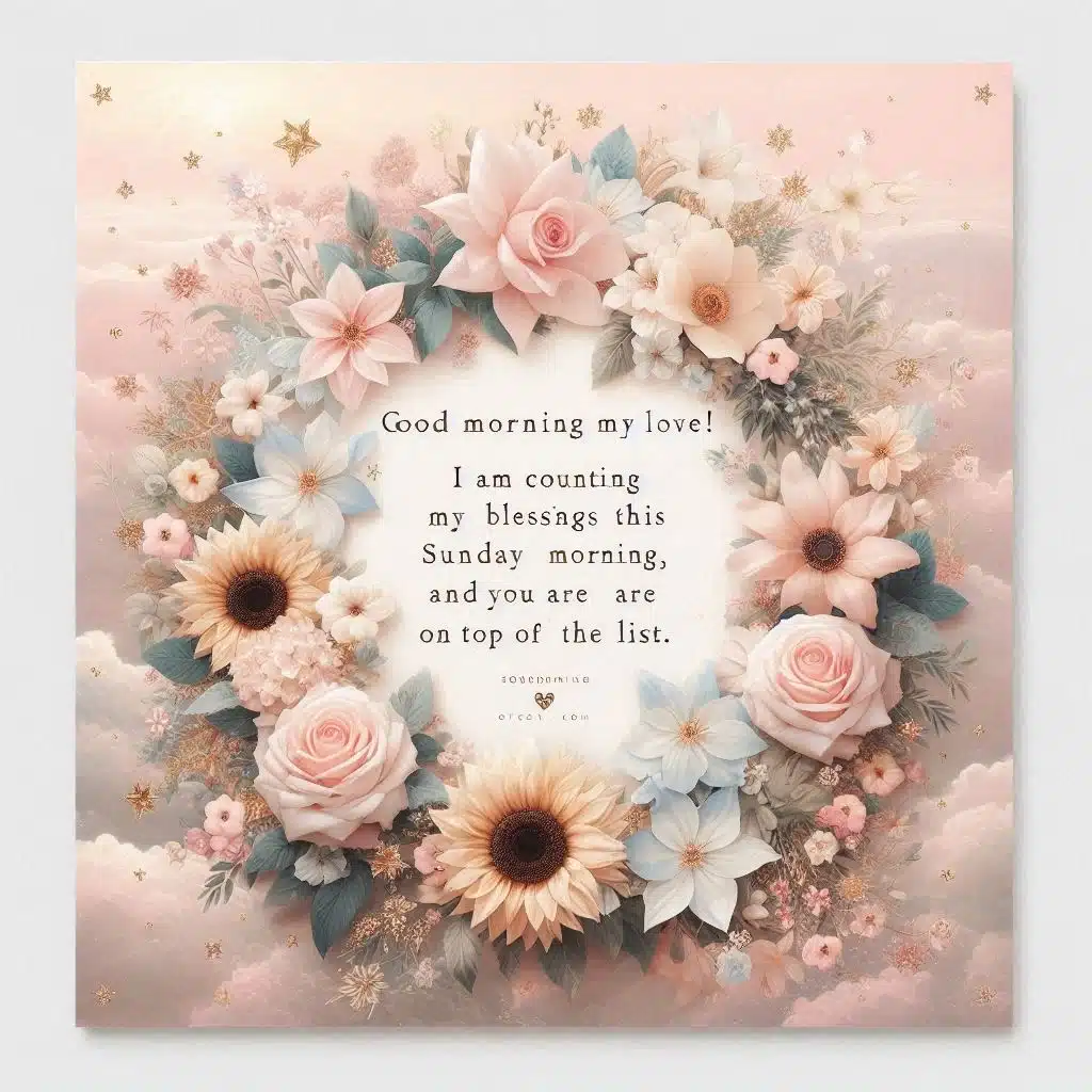Handwritten Happy Sunday love message with religious prayer elements
