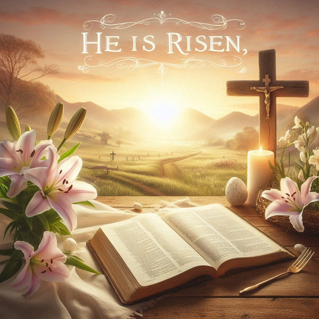 Catholic happy Easter wishes card with Holy Week imagery