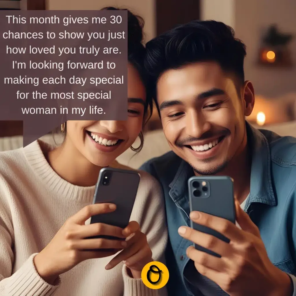 Happy couple embracing after sharing new month wishes for my love