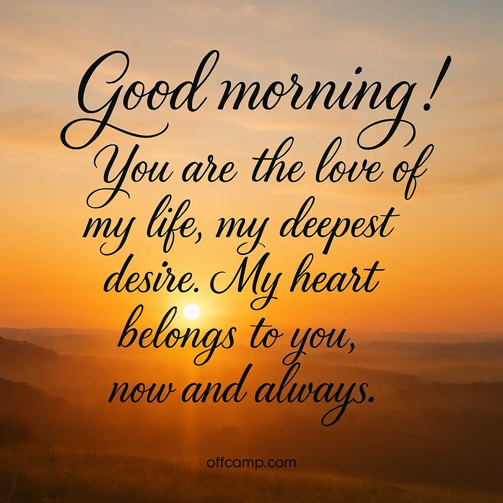 Beautiful good morning message for her displayed on smartphone with coffee and flowers background