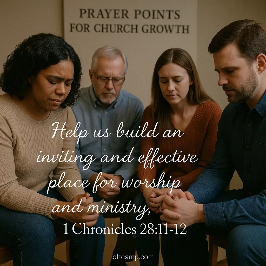 Church leaders gathered in prayer using strategic prayer points for church growth during an intercessory prayer meeting