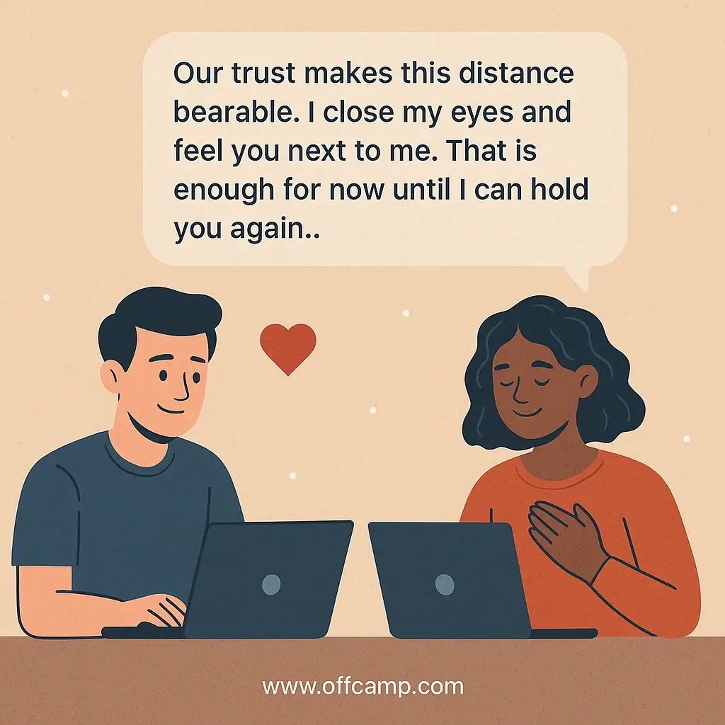 Long-distance couple connecting through love and trust messages online