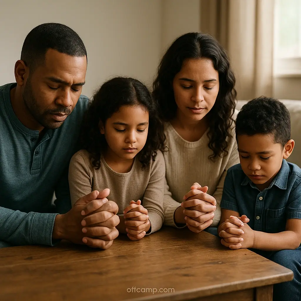 Family praying together using open heaven prayer points for household blessings and protection