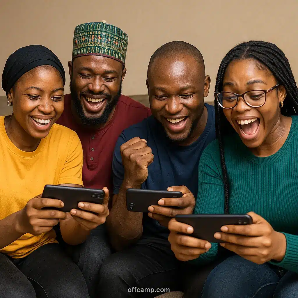 Diverse Nigerian gamers earning through games that pay real money on their smartphones