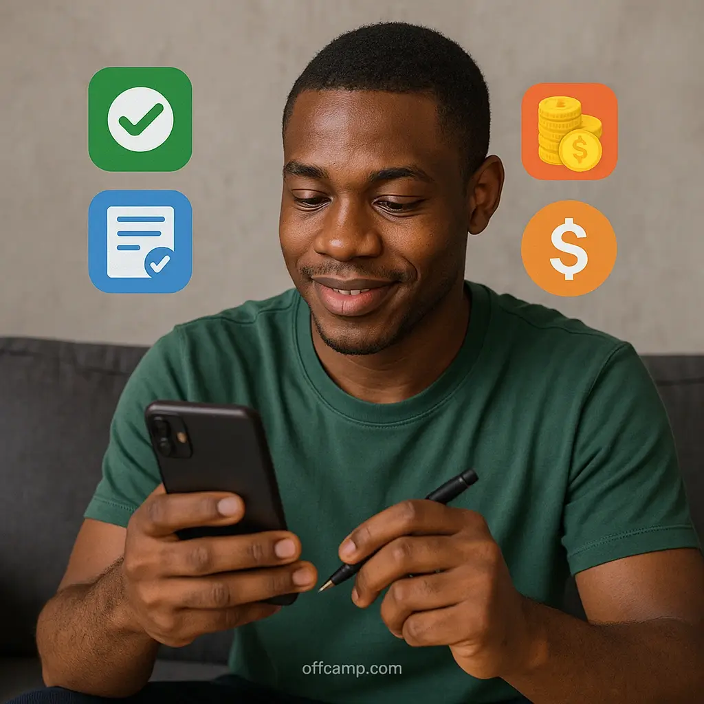 Nigerian student earning through real money making apps on smartphone while studying
