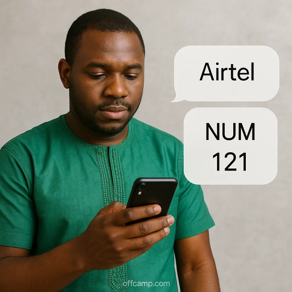Person checking Airtel number via SMS method on mobile phone in Lagos Nigeria
