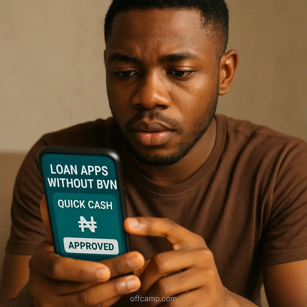 Nigerian using loan apps without BVN on smartphone for quick cash approval process