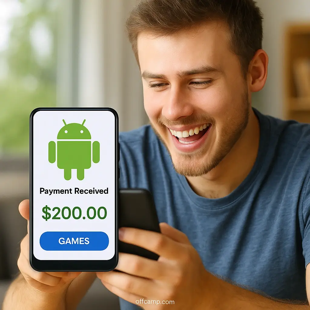 Player receiving bank notification of payment from android games that pay real money