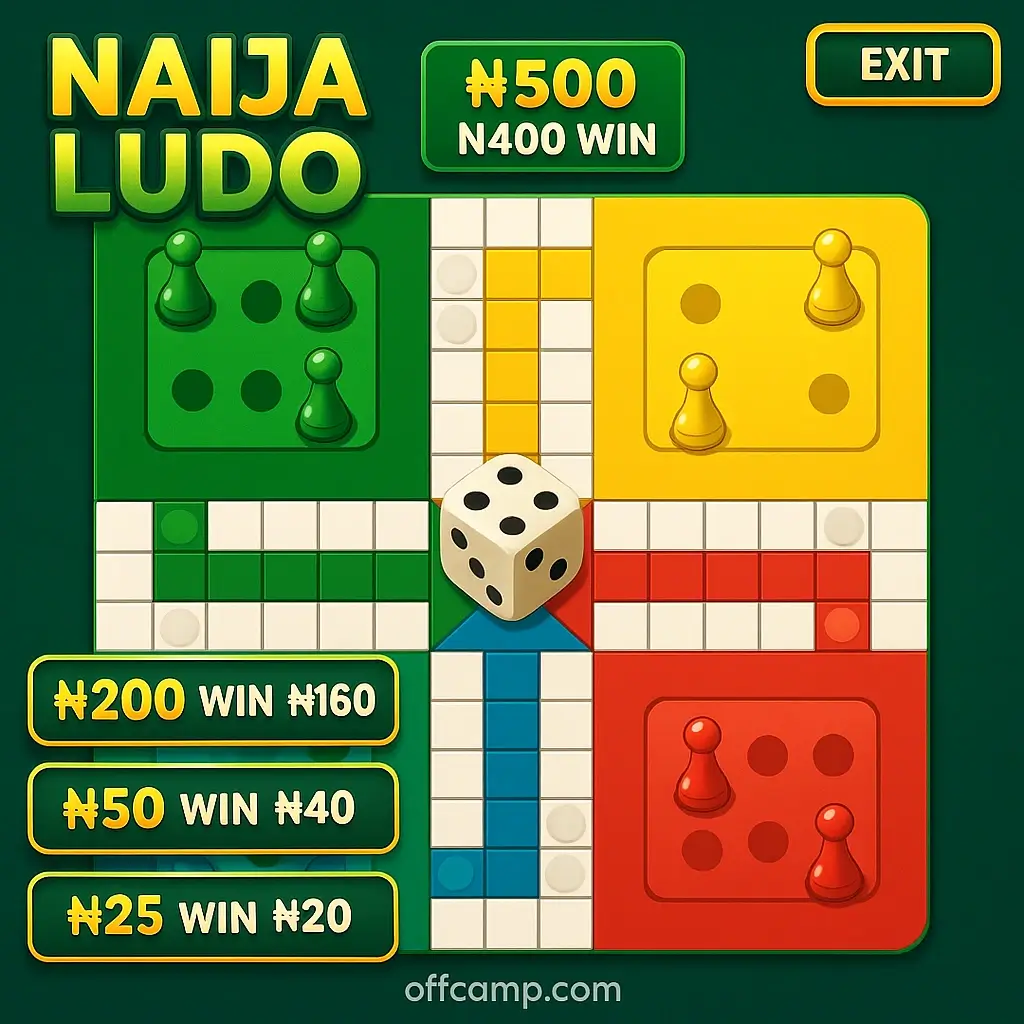 Screenshot of Naija Ludo, a popular game that pays real money in Nigeria showing the gameplay interface and cash prizes
