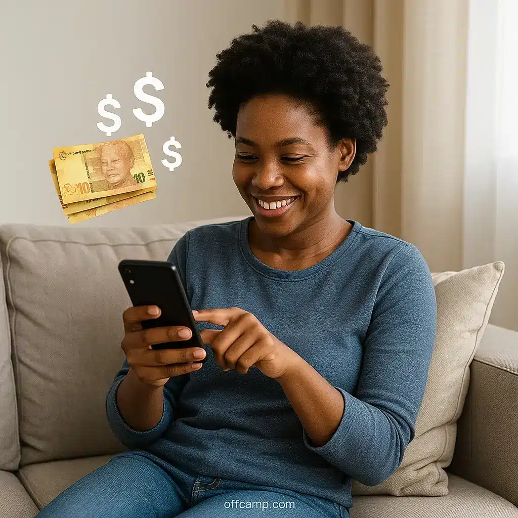 South African using legit money making apps on smartphone while earning from home