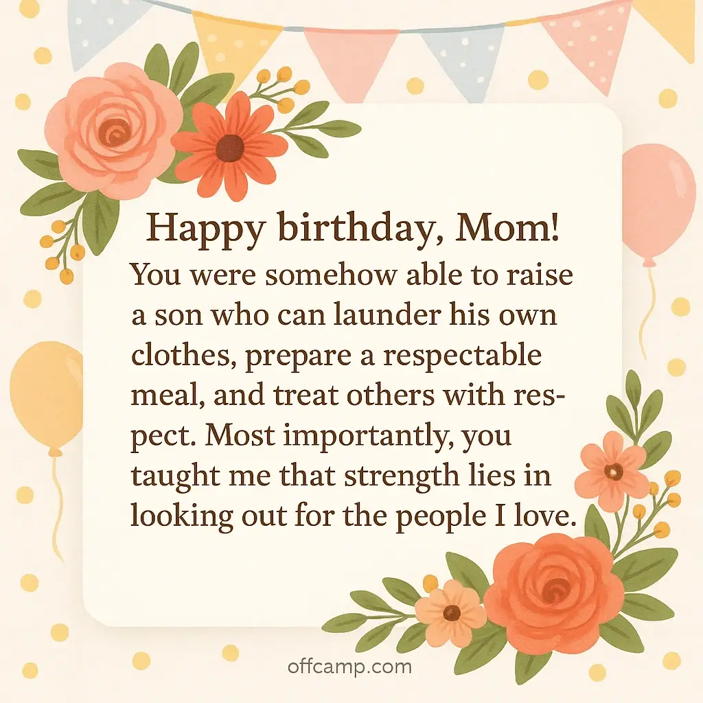 Beautiful birthday wishes for mother with flowers and family celebration decorations