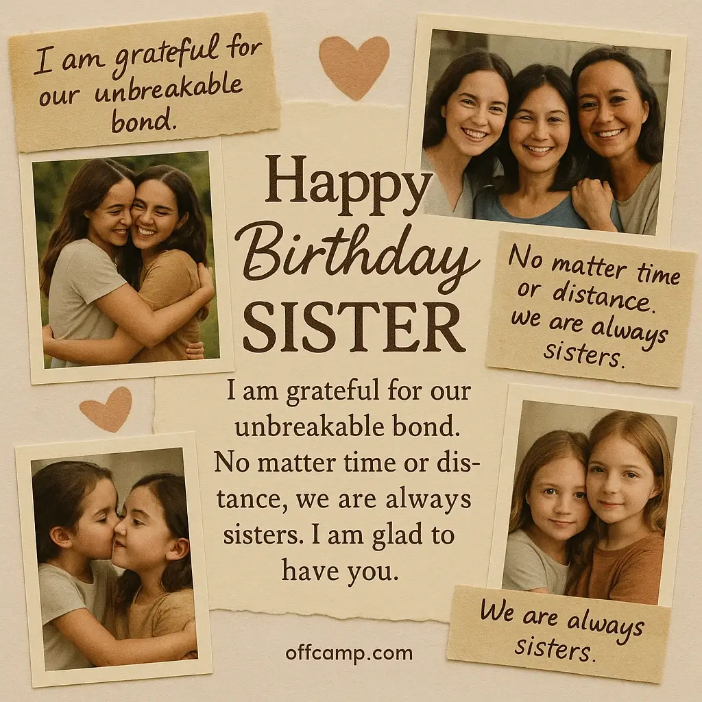 Sister birthday wishes collection with colorful balloons and gifts