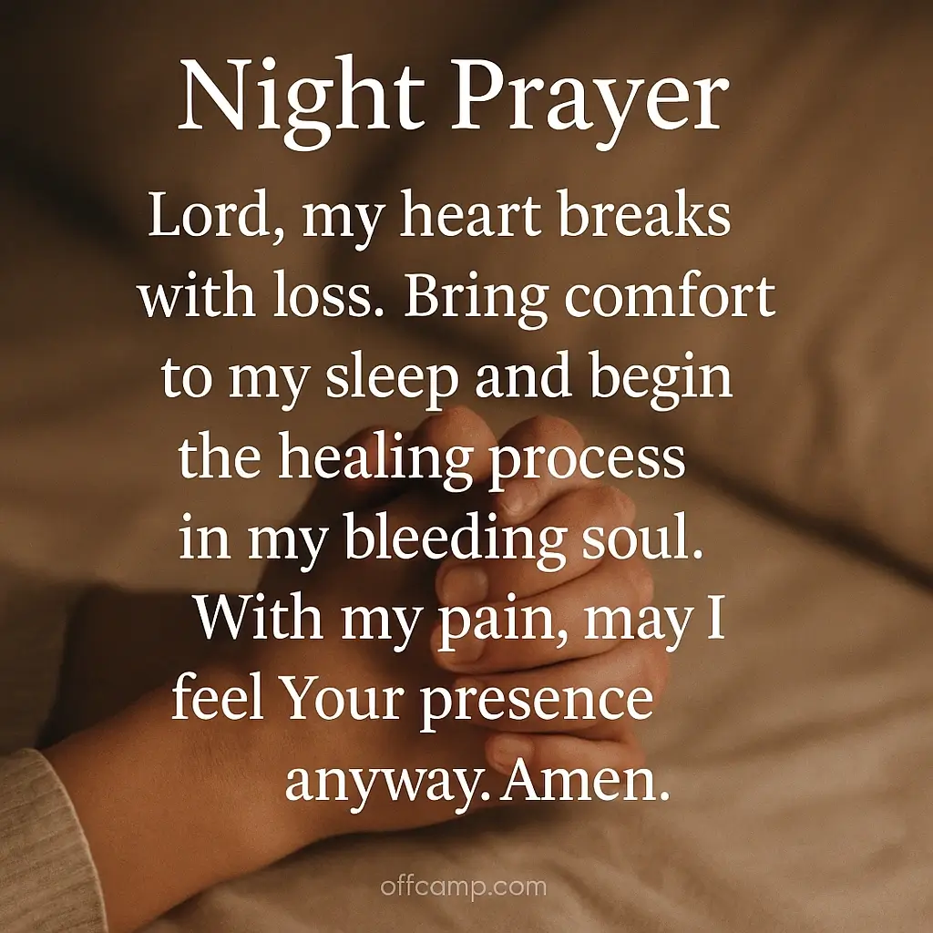 Hands folded in prayer before sleep with night prayer messages text overlay