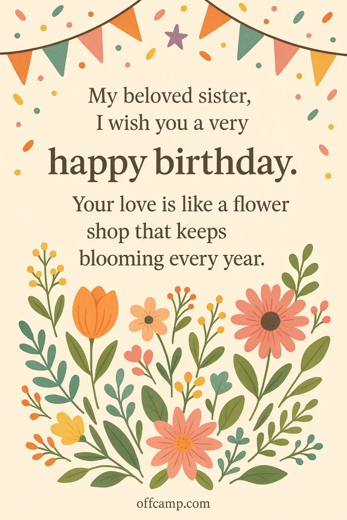 Heart touching birthday messages for sister written on decorative cards