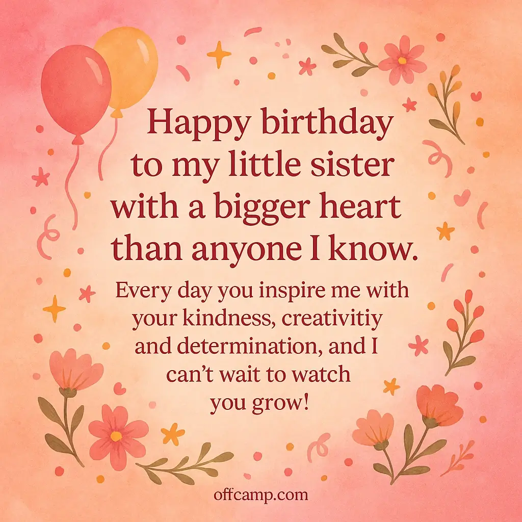 Beautiful birthday wishes for sister with flowers and celebration decorations