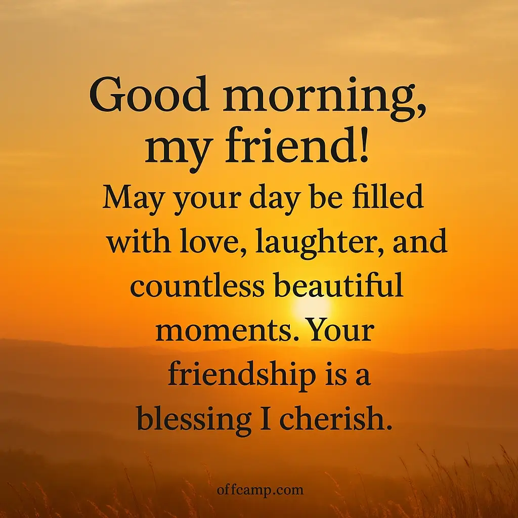 Heart touching good morning messages for friends with sunrise background and friendship quotes