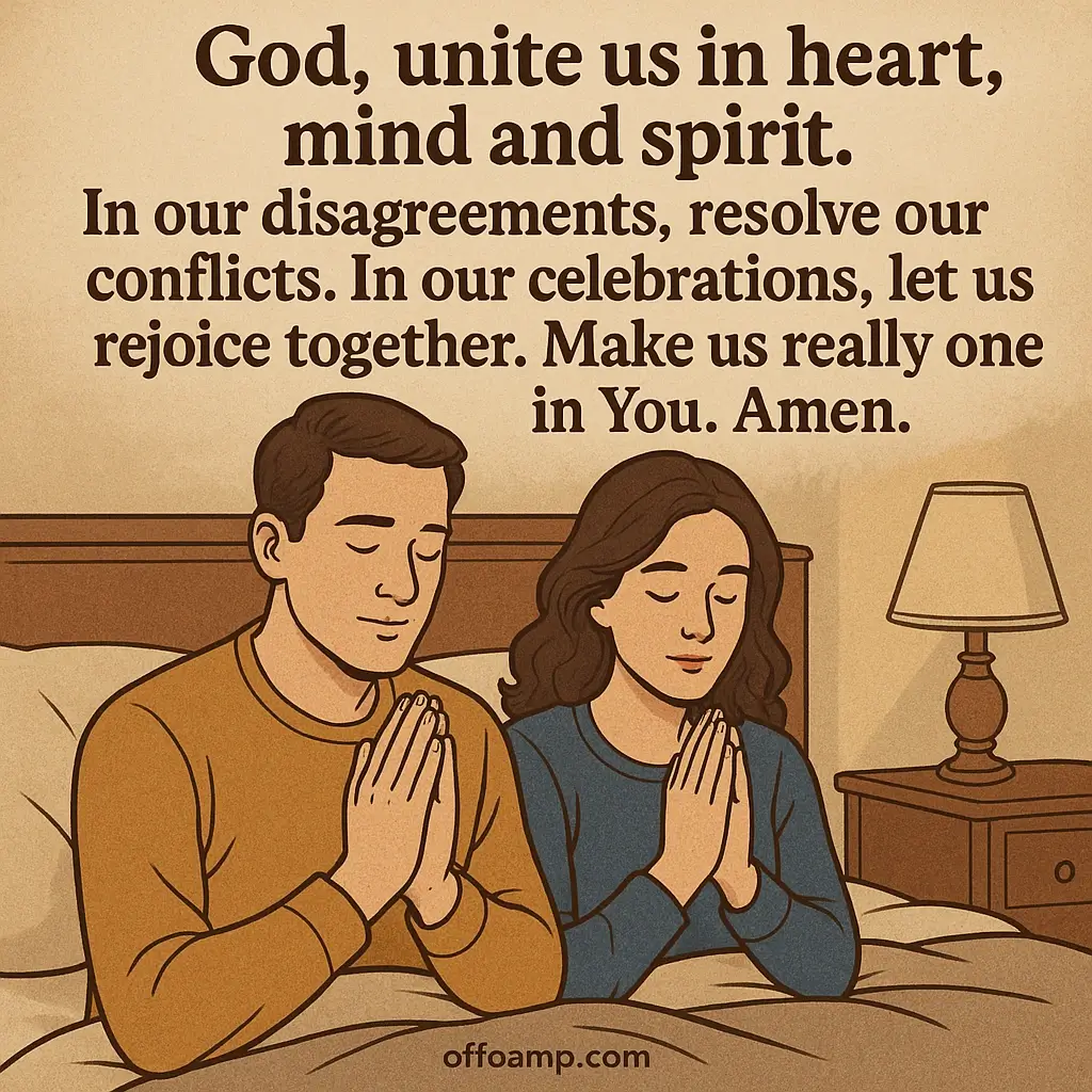 Loving couple holding hands in bedtime prayers for couples beside peaceful bedroom