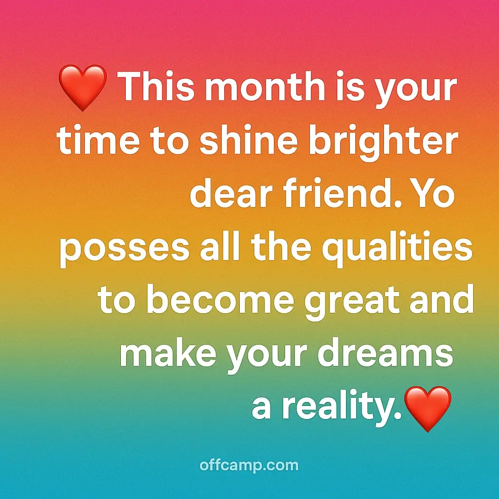 Social media post displaying colorful new month messages for friends with heart emojis