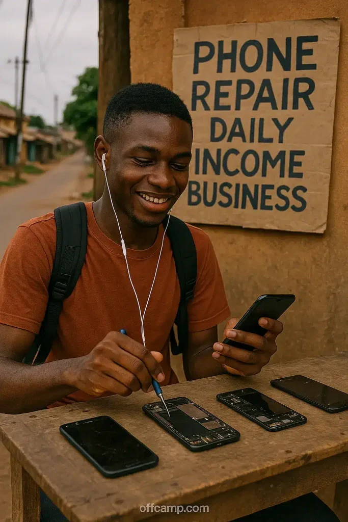 Student running phone repair daily income business Nigeria