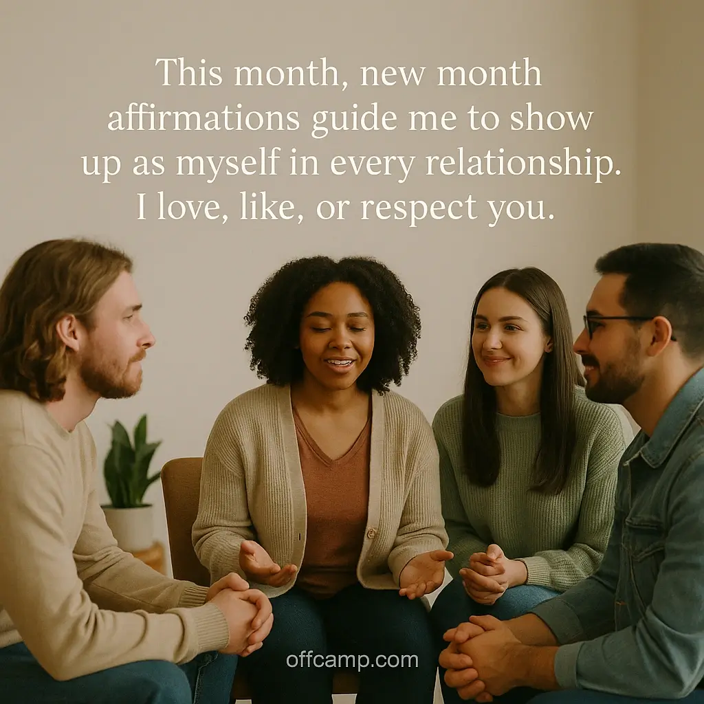 Group of friends sharing new month affirmations together in supportive circle setting
